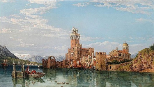 View Of Lago Maggiore With People On The Quay In Angera (1856)