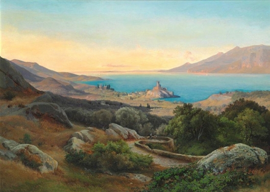 View Of Lake Garda With The Medieval Castle Scaligero At Malcesine (1840)