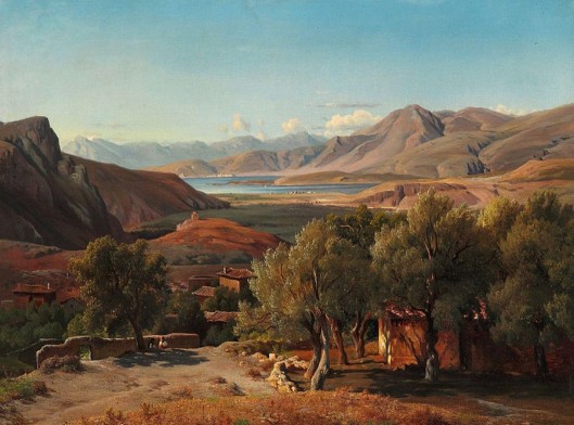 Italian Landscape With Houses And Olive Trees
